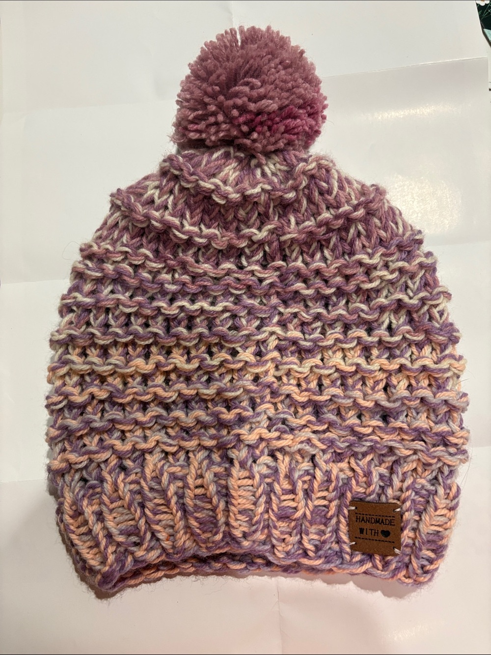 Handmade slouchy Pom Pom Beanie - Pink Lavender Blend